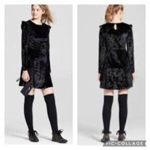 Fairygoth Whimseygoth Black Crushed Velvet Dress XL Grunge Prairie Ruffle